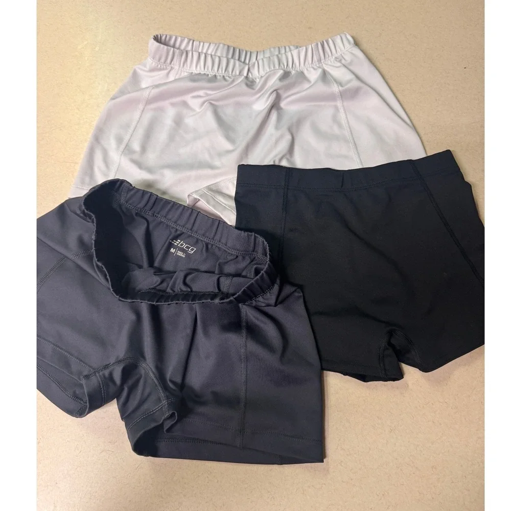 BCG Girls Compression Shorts Lot of 3 Black Grey White Size Medium 8-10 Athletic